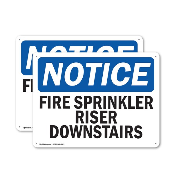 Signmission Fire Sprinkler Riser Downstairs OSHA Notice Sign, Plastic, 14in W x 10in L, 2PK OS-2PACK-NS-P-1014-L-12675 - main